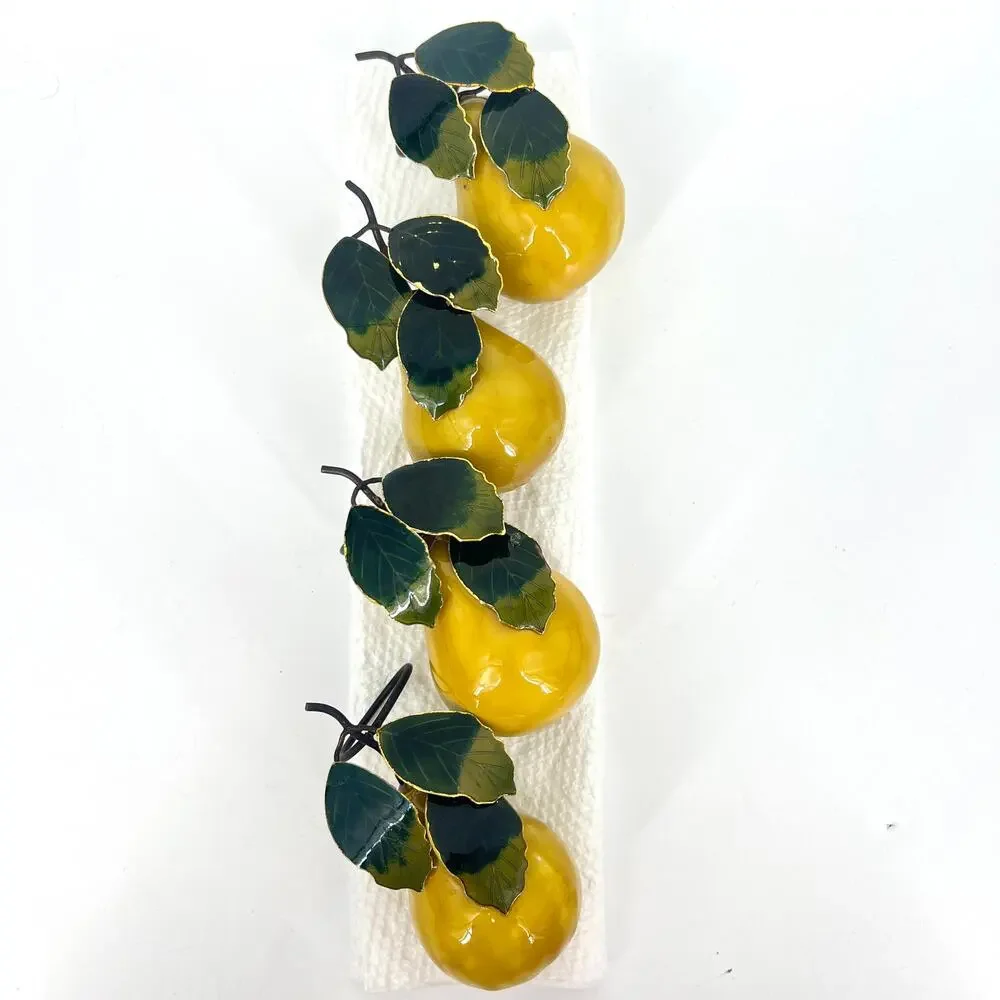 Enameled Metal Yellow Pear with Leaf Napkin Rings 3